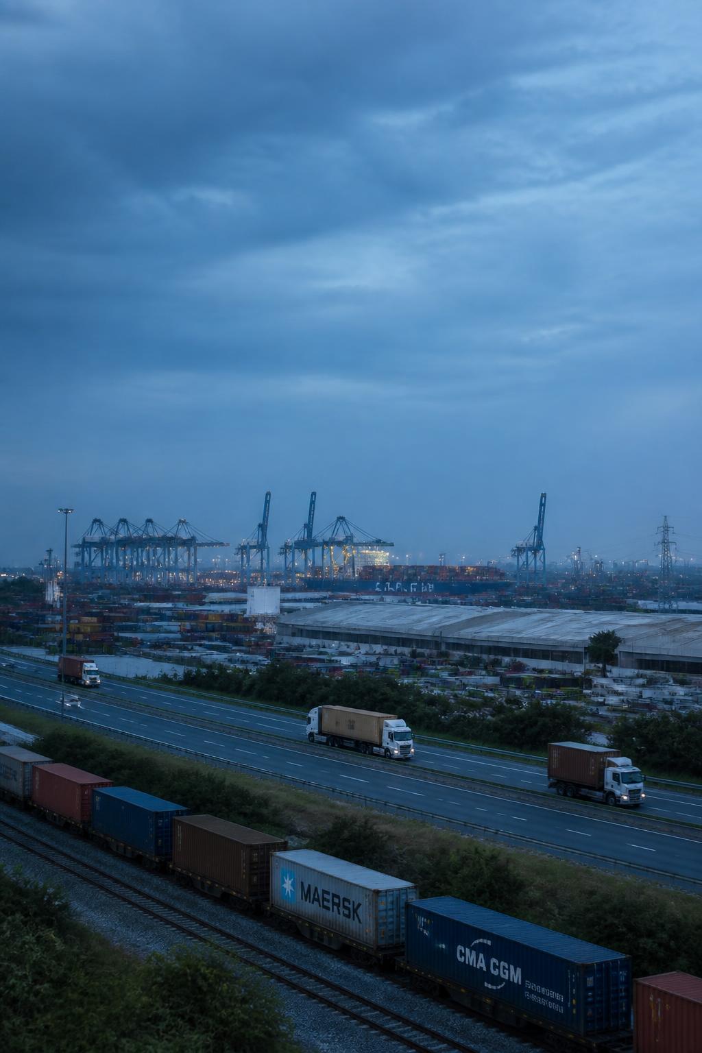 Container port, freight rail and highway logistics corridor of a modern African economy